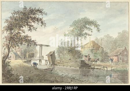 Bauernhof auf einem Kanal mit Zugbrücke, 1757-1822. Stockfoto