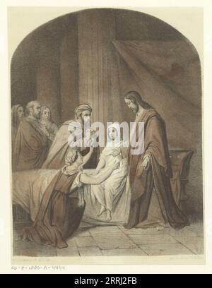 Die Erziehung von Jairus' Tochter 1847-1849. Jesus erweckt ein Mädchen aus den Toten. Jairus und seine Frau duschen ihn mit ihrem Dank. Stockfoto