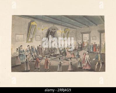 Niederländische Brautpartei in Batavia, 1779-1785. Innenraum eines großen Raumes mit drei Spiegeln, Europäern und Sklaven. Stockfoto