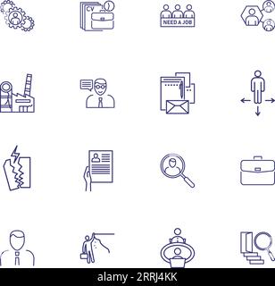Symbole für Arbeitslosigkeit. Gruppe von Liniensymbolen Stock Vektor
