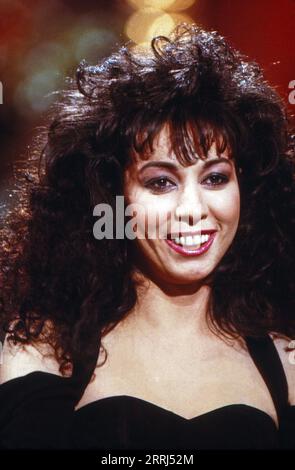 Jennifer Rush, amerikanische Rock- und Pop-Sängerin, bei einem Auftritt, um 1987. Stockfoto