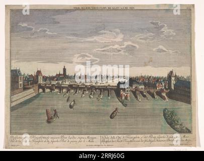 Blick auf die Alte br&#xfc;cke über den Main in Frankfurt am Main, 1742-1801. Stockfoto