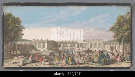 Blick auf die Vorderseite des Grand Trianon im Garten von Versailles, 1700-1799. Stockfoto