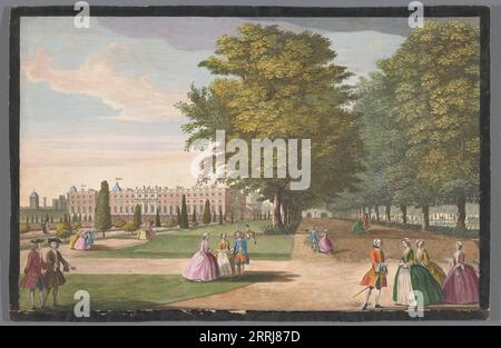 Blick auf den Hampton Court Palace in London von der Südseite, 1700-1799. Stockfoto