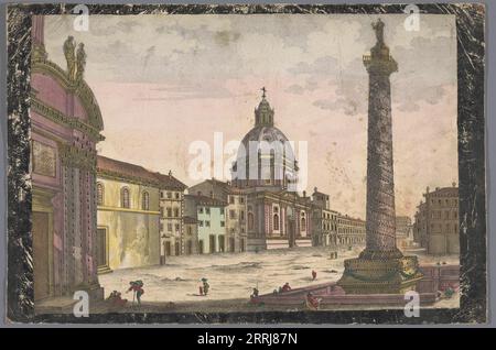 Blick auf die Kirche Santa Maria di Loreto und die Säule von Trajan in Rom, 1700-1799. Stockfoto