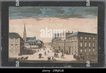 Blick auf das Stadtpalais Liechtenstein auf einem Platz in Wien, 1700-1799. Im Hintergrund das Stephansdom. Stockfoto