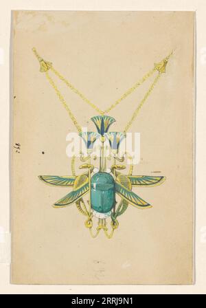 Design für einen Anhänger mit einem Skarabäen, Schlangen und Lotusblüten, aus emailliertem Gold mit einem Skarabäut, ca. 1905. Stockfoto