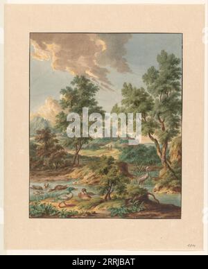 Landschaft mit Wasservögeln in einem Pool, 1754-1791. Stockfoto