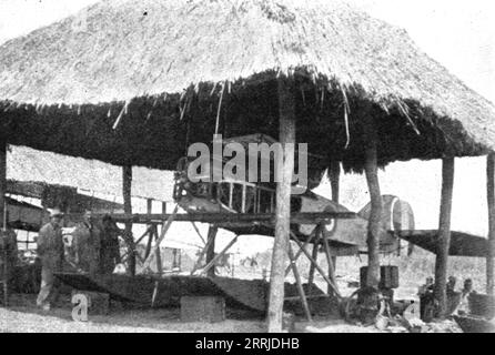 Conquest of German East Africa; an Improvisated Aircraft Hangar at Toa, for the assembly of Floats for a Seaplane, 1917. Aus L’Album de la Guerre 1914-1919, Band 2 [L’Illustration, Paris, 1924]. Stockfoto