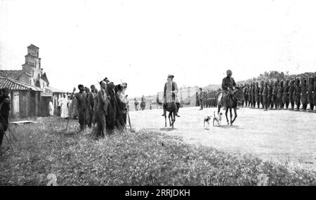"Eroberung des deutschen Ostafrikas; am 8. Mai 1916 erreichte der belgische Oberst Molitor Kigali, die Hauptstadt Ruandas, eine Region, die an den nördlichen Teil des Belgisch-Kongo grenzt", 1916. Aus L’Album de la Guerre 1914-1919, Band 2 [L’ Illustration, Paris, 1924]. Stockfoto