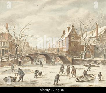 Eisspaß an der Ecke von Spui und Nieuwezijds Voorburgwal, 1773-1838. Stockfoto