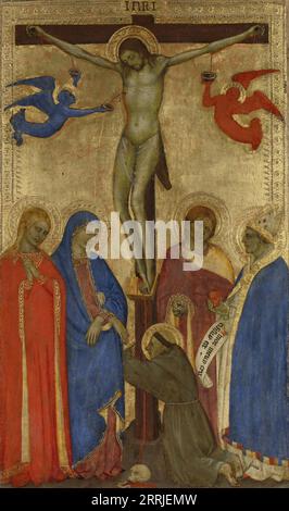 Die Kreuzigung, um 1360. Weitere Titel: Christus am Kreuz mit Maria, St. Maria Magdalena, Johannes der Täufer, Ambrosius von Mailand (?) Und Franz von Assisi. Stockfoto