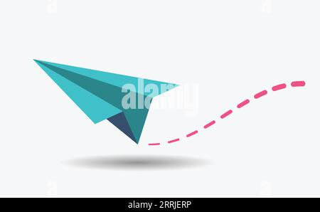 Fliegendes Papierflugzeug gestrichelte Linie folgt Pfad Stock Vektor