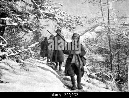 'La campagne d'hiver en Orient; Types d'Albanais amis, combattant avec les troupes alliees', 1917. Erster Weltkrieg: Winterfeldzug an der Ostfront - Albaner kämpfen mit den alliierten Truppen. Aus L’Album de la Guerre 1914-1919, Band 1 [L’Illustration, Paris, 1924]. Stockfoto