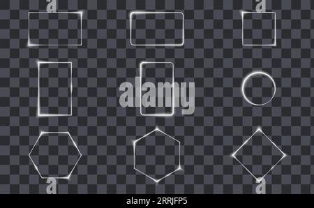 Geometrische Kollektion futuristischer heller weißer hud-Rahmen. In Rechteck-, Quadrat-, Kreis-, Sechseck-, Rauten- und Hochformat-Rechteckhintergrund Stock Vektor