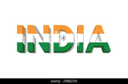 Flaggenfarben für Indien im 3D-Text. Glücklicher Tag der republik und glücklicher Tag der Unabhängigkeit Stock Vektor
