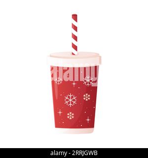 Kaffeetasse zum Mitnehmen im Winter, Einwegpapier. Weihnachten mit Schneeflocken Stock Vektor