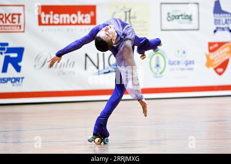 Ponte di Legno, Italien. 7. September 2023, Kilian GOMIS SANCHEZ (ESP), während des Senior Men Short Program, bei der Kunstschuhlaufen-Europameisterschaft 2023 in Palasport Ponte di Legno, am 7. September 2023 in Ponte di Legno, Italien. Quelle: Raniero Corbelletti/AFLO/Alamy Live News Stockfoto