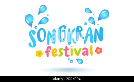 Vektorillustration der Typographie mit Tropfen für das Songkran-Festival. Vektorsymbol mit Wassertropfen für Songkran. Stock Vektor