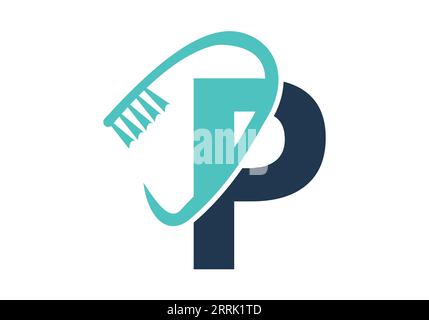 Anfangsbuchstabe P Dental Logo kombiniert mit Zahnbürstensymbol. Dentalpflege-Logo entwirft Vektorvorlage Stock Vektor