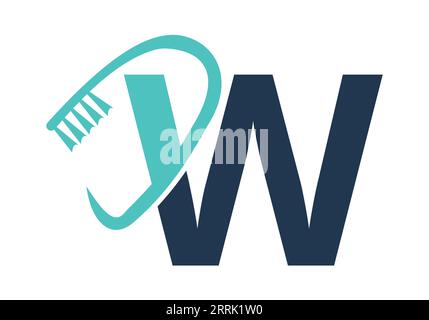 Anfangsbuchstabe W Dental-Logo kombiniert mit Zahnbürstensymbol. Dentalpflege-Logo entwirft Vektorvorlage Stock Vektor
