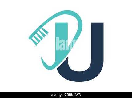 Anfangsbuchstabe U Dental-Logo kombiniert mit Zahnbürstensymbol. Dentalpflege-Logo entwirft Vektorvorlage Stock Vektor