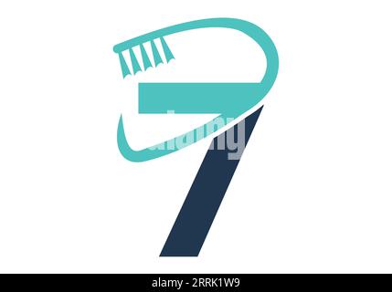 Anfangsbuchstabe 7 Dental-Logo Kombiniert Mit Zahnbürstensymbol. Dentalpflege-Logo entwirft Vektorvorlage Stock Vektor