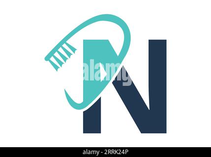 Anfangsbuchstabe N Dental Logo kombiniert mit Zahnbürstensymbol. Dentalpflege-Logo entwirft Vektorvorlage Stock Vektor