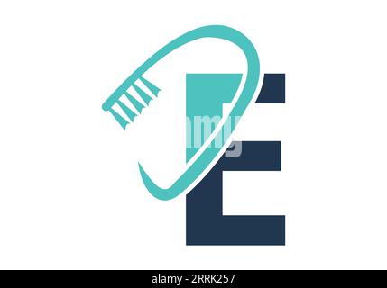 Anfangsbuchstabe E Dental-Logo kombiniert mit Zahnbürstensymbol. Dentalpflege-Logo entwirft Vektorvorlage Stock Vektor