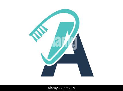 Anfangsbuchstabe Ein Dental-Logo kombiniert mit Zahnbürstensymbol. Dentalpflege-Logo entwirft Vektorvorlage Stock Vektor
