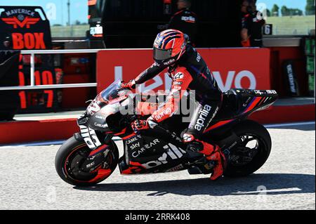 Misano Adriatico, Italien. September 2023. Maverick Vinales 12 aprilia motogp während Gran Premio Red Bull di San Marino e della Riviera di Rimini - Free Practice, MotoGP World Championship in Misano Adriatico (RN), Italien, 8. September 2023 Credit: Independent Photo Agency Srl/Alamy Live News Stockfoto