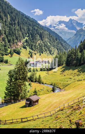 Österreich, Tirol, Vals Tal, Vals, ländliche Landschaft im Vals Tal Stockfoto