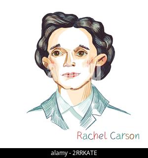 Rachel Carson Farbstift schraffierte Porträt auf weißem Hintergrund. Amerikanischer Meeresbiologe, Schriftsteller und Umweltschützer, dessen einflussreiches Buch Silen Stockfoto