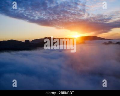 Ballonfahrt über die Elbe zwischen Bad Schandau und Pirna, Stockfoto