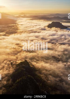 Ballonfahrt über die Elbe zwischen Bad Schandau und Pirna, Stockfoto