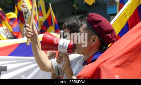 New Delhi, Indien. September 2023. Mitglieder der Tibetanischen Gemeinschaft protestieren vor dem G20-Gipfel in Neu-Delhi (Indien) am 8. September 2023 gegen die angebliche Besetzung Tibets durch China. Foto von Tibetan Youth Congress (TYC) / Credit: UPI/Alamy Live News Stockfoto