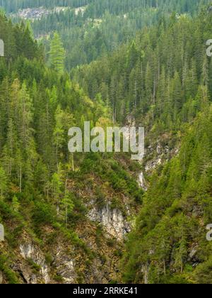 Lechschlucht zwischen Prenten und Lechleiten im Naturpark Tiroler Lechtal. Stockfoto