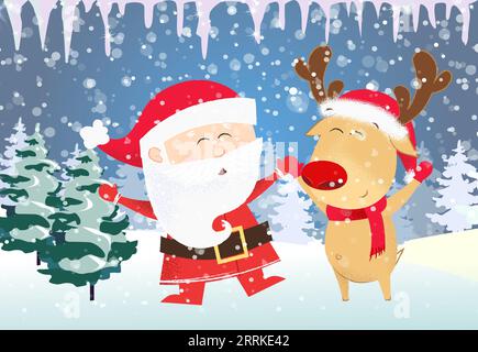 Weihnachtskartenschablone. Tanzender Weihnachtsmann Stock Vektor
