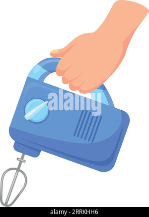 Elektromischer in der menschlichen Hand. Kochcartoonsymbol isoliert auf weißem Hintergrund Stock Vektor