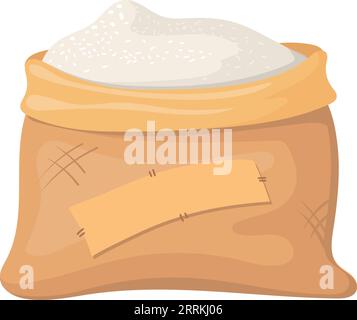 Zucker in Leinentasche. Jutesack mit weißem Pulver isoliert auf weißem Hintergrund Stock Vektor
