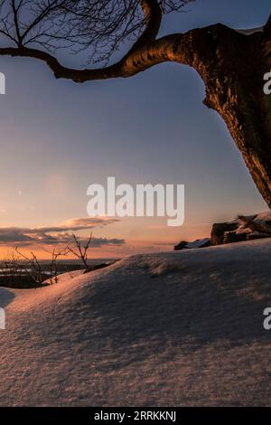 Schöne Winterlandschaft auf dem Jag im Taunus, Winter im Wald, schöner Blick über die Natur Deutschlands Stockfoto