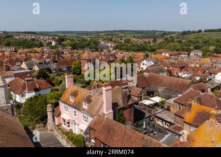 England, Sussex, East Sussex, Rye, Stadtblick von St. Marias Kirchenturm Stockfoto