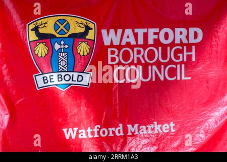 Watford Market Stand on the Parade, High Street, Watford, Hertfordshire, England, UK Stockfoto