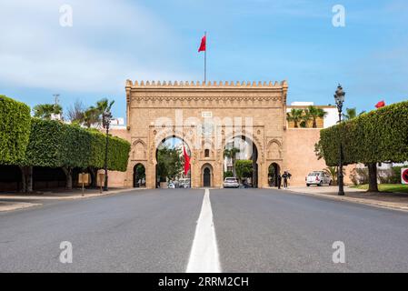 Gate Bab Soufara, Haupteingang zum königlichen Palast in Rabat, Marokko Stockfoto