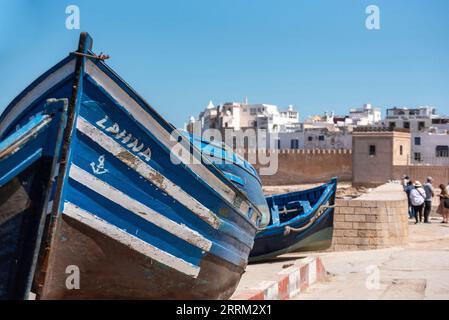 Malerische Scala du Port am Hafen von Essaouira, Marokko Stockfoto