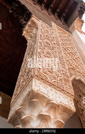 Marrakesch, Marokko, orientalische Dekoration der berühmten saadischen Gräber im Zentrum von Marrakesch, Marokko Stockfoto