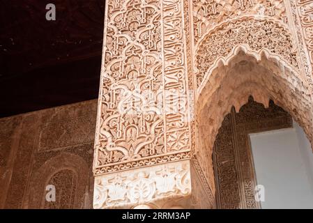 Marrakesch, Marokko, orientalische Dekoration der berühmten saadischen Gräber im Zentrum von Marrakesch, Marokko Stockfoto