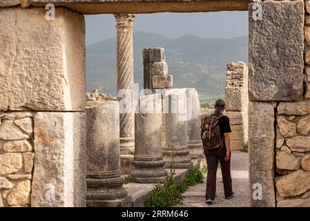 Ruinen der antiken römischen Stadt Volubilis in Marokko, Nordafrika Stockfoto