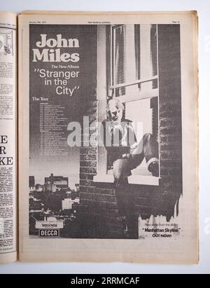 Werbung für John Miles Album „Stranger in the City“ in New Music Express NME Stockfoto