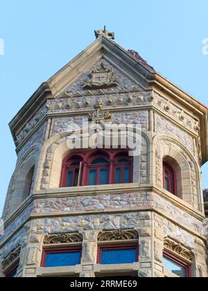 Vertikal: Detail des Bishop's Palace, Galveston Island, Texas. Stockfoto